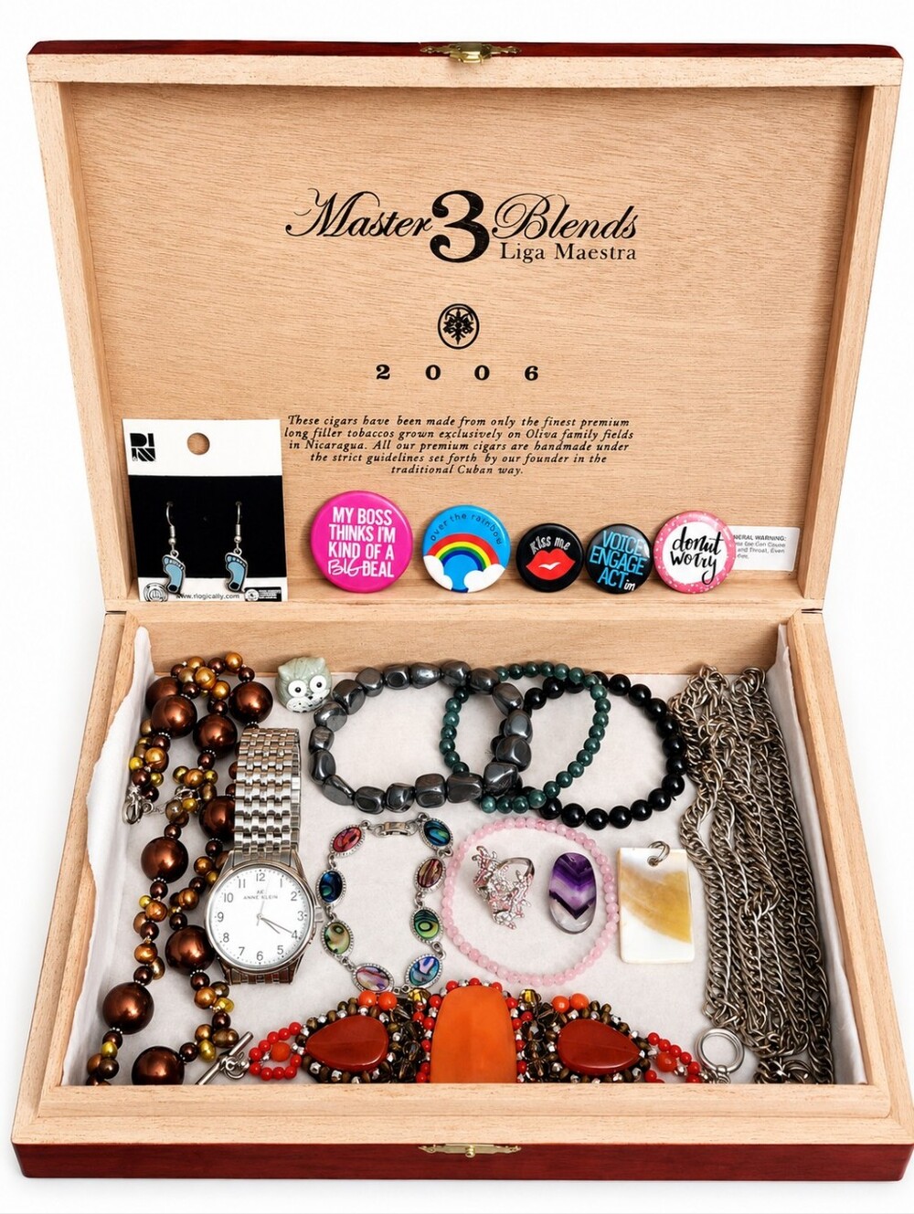 Vintage 2006 Oliva Master Blends Nicaragua Cigar Box + 20 Pc Jewelry Bundle